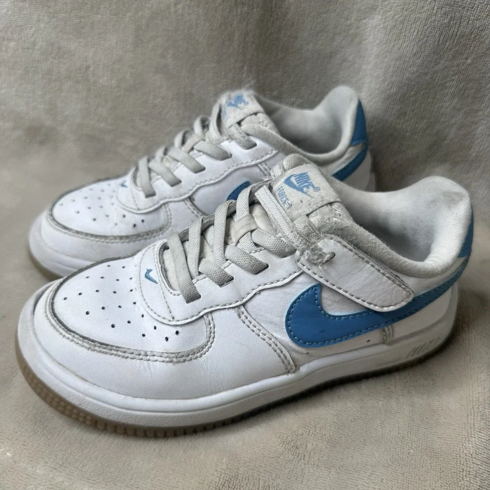 Nike Boys Sz 12 C Force 1 Low EasyOn Little Kid's Childs White Aquarius Blue